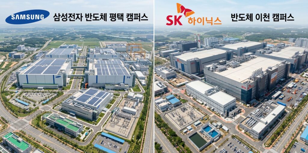 한국 강세장의 주역, 삼성전자와 SK 하이닉스의 한국내 반도체 공장 전경