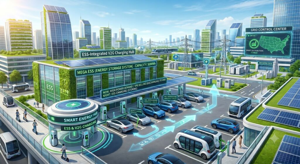 ESS(에너지 저장 장치) 연계형 충전소 및 V2G (Vehicle-to-Grid) 시스템