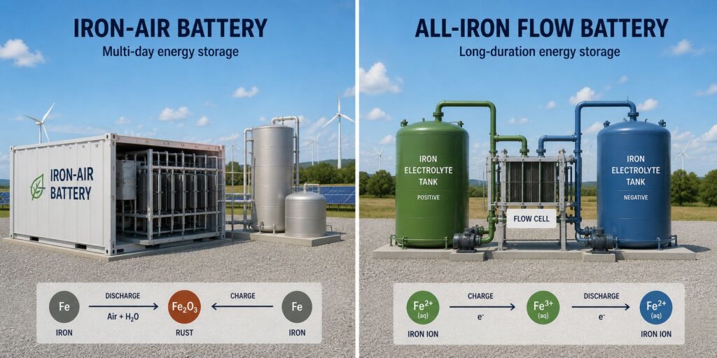 철-공기 배터리(iron-air battery)와 전철(全鐵) 흐름전지(All-Iron Flow Battery)

